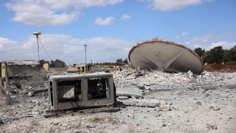 Destroyed infrastructure at Hama airbase, Syria, after it was targeted by Israeli air strikes (3 April 2025)