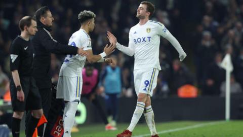Patrick Bamford of Leeds United is substituted and replaced by Mateo Joseph