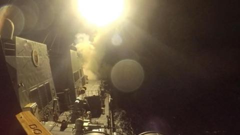 USS Michael Murphy (DDG 112) launches Tomahawk cruise missiles from an unknown location, as the United States launched new strikes against multiple targets overnight in Iran.