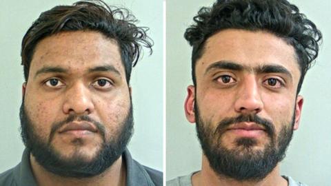Sadnam Singh and Navjot Singh's mugshots. They both have dark hair and beards