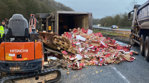 Potatoes spilled on the road