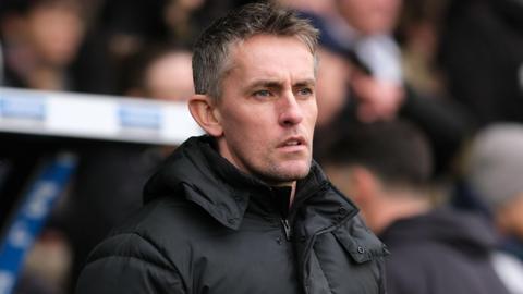 Ipswich boss Kieran McKenna on the touchline during the 2-1 win at Derby