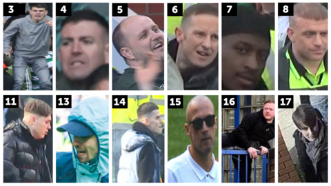 CCTV stills of 12 men taken at the football match 