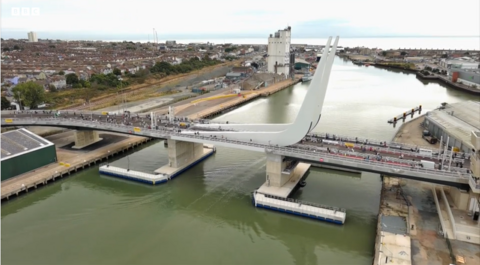 Drone image of Gull wing Bridge in Lowestoft 