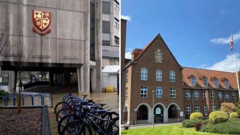 Two council buildings.