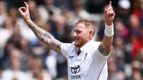 England captain Ben Stokes celebrates taking a wicket