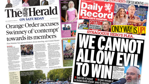 The front pages of the Herald and the Daily Record