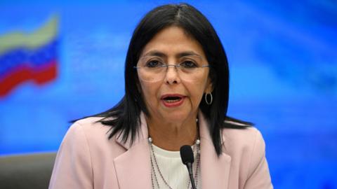 Venezuela's Vice President Delcy Rodriguez speaks during a press conference at Miraflores Presidential Palace in Caracas, on November 18, 2024.
