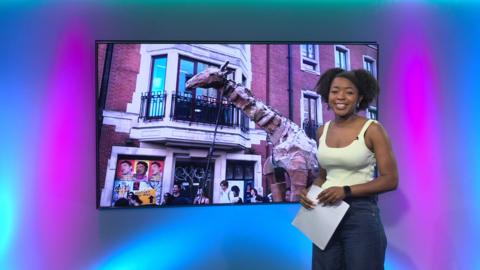 Emma-Louise on the Newsround set