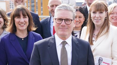 Sir Keir Starmer with Rachel Reeves (centre left) and deputy Labour leader Angela Rayner (centre right)