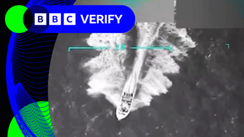 An infra-red image showing the boat struck by the US on Tuesday