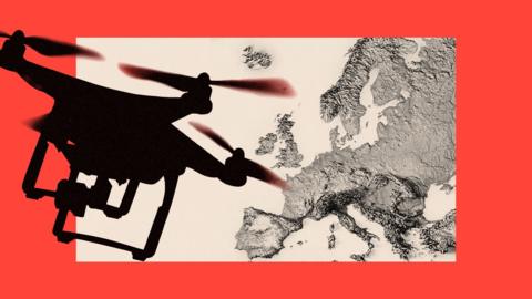 A treated image showing drones with a partial map below