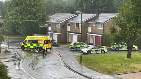 Emergency service vehicles at scene