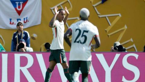 Joao Pedro of Chelsea raises his hands during the FIFA Club World Cup 2025 semi-final match between Fluminense FC and Chelsea FC
