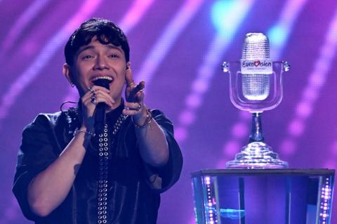 Austrian singer Johannes Pietsch, known as JJ representing Austria with the song "Wasted Love" performs after winning the grand final of the Eurovision Song Contest 2025,
