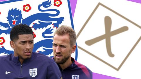 Harry Kane Jude Bellingham, Three Lions crest and a cross on a ballot paper. 