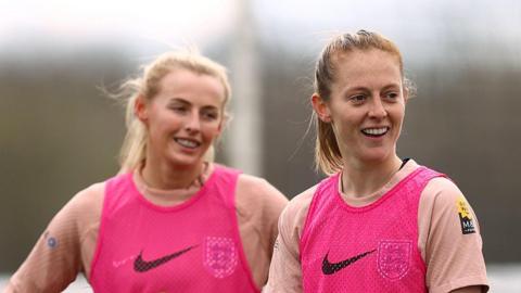 Chloe Kelly and Keira Walsh in training for England