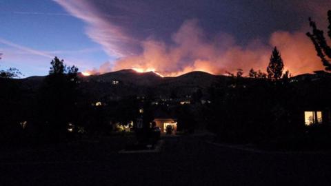 Smoke and flames rise from the Hawk fire in Reno, Nevada