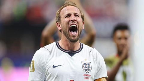 Harry Kane celebrates scoring for England against DR Congo