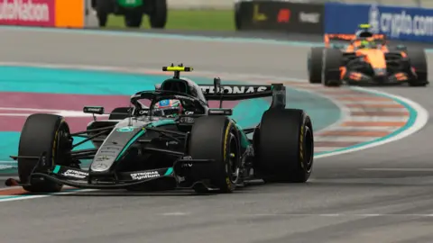 Mercedes' Kimi Antonelli ahead of McLaren's Lando Norris
