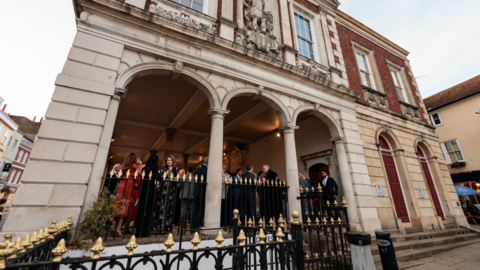 Guests attend a drinks reception at the Guildhall before a gala dinner organised by Republicans Overseas UK to celebrate US President Donald Trump's second state visit to the UK on 16th September 2025 in Windsor, United Kingdom. 
