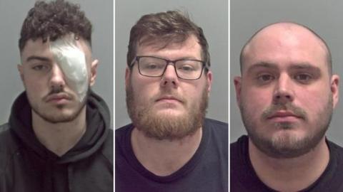 Police mugshots of Nathan Baker, Daniel Hermon and Lewis Aldridge 