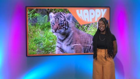 Emma-Louise on the Newsround set
