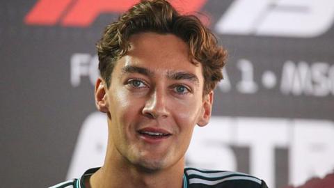 Mercedes' George Russell speaking to the media at the Austrian Grand Prix