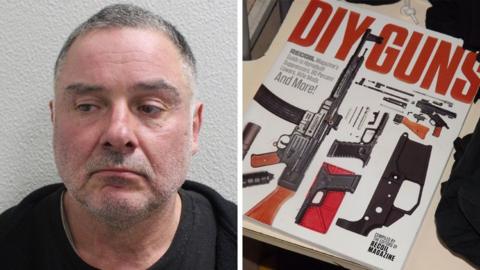 Police mugshot of McKenna and an image of a DIY guns guide found in his caravan