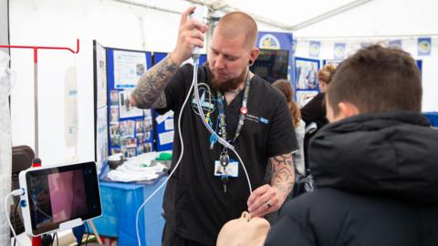 A demonstration at the hospital with a manikin