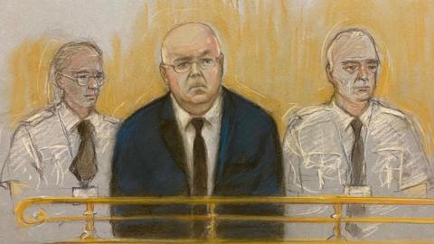Sketch of Peter Murrell in court