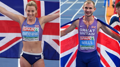 Melissa Courtney-Bryant and George Mills holding up the Union Jack flag