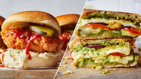 Korean chicken burger and garlic bread Bombay sandwiches