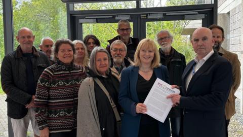 Rosie Duffield Canterbury MP with campaigners from save the Blean who handed their petition over to John Duffy, University of Kent COO.
