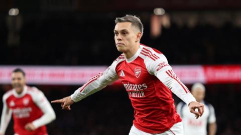 Leandro Trossard celebrates scoring against Tottenham