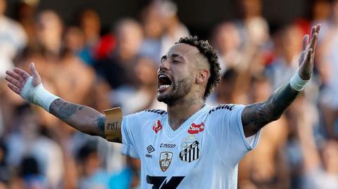 Santos forward Neymar celebrating a goal