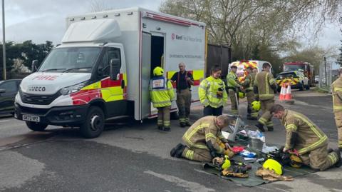 Fire crews outside a garage in Mill Road, Canterbury