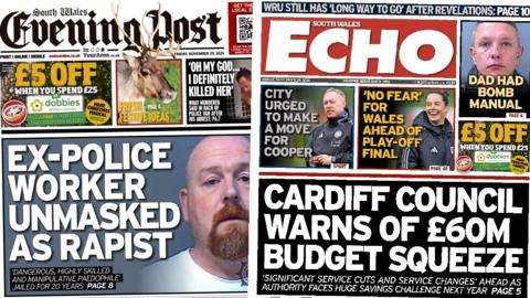 Front pages of South Wales Evening Post and South Wales Echo