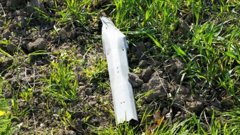 A fragment of the downed drone on the ground in Estonia. Photo: 19 May 2026