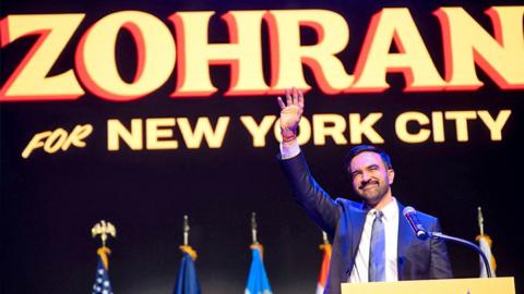 Democrat Zohran Mamani celebrates being elected as the 111th mayor of New York City.