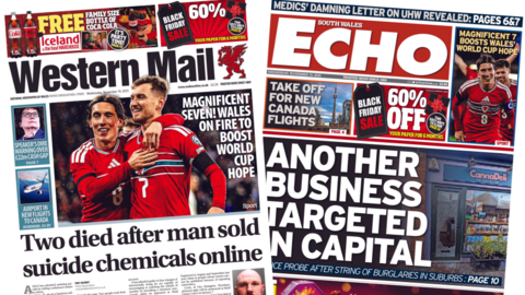 Front pages of Western Mail and South Wales Echo