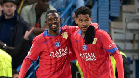 Ousmane Dembele and Senny Mayulu in action for PSG