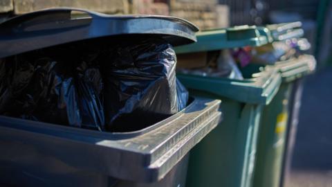 Three wheelie bins