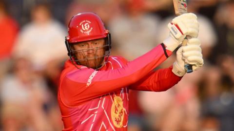 Welsh Fire batter Jonny Bairstow hits a shot