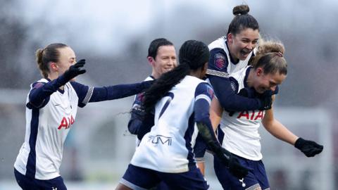 Olivia Holdt celebrates scoring Tottenham's third goal against Crystal Palace in January 2025