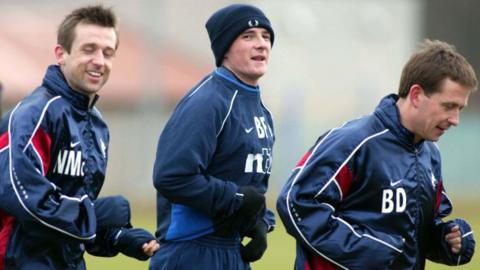 Neil McCann, Barry Ferguson and Billy Dodds train with Rangers