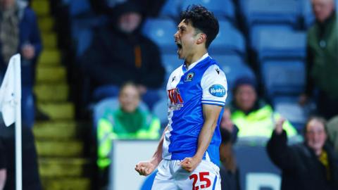 Ryoya Morishita celebrates giving Blackburn the lead over Coventry