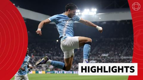 Manchester City's Omar Marmoush celebrates after scoring