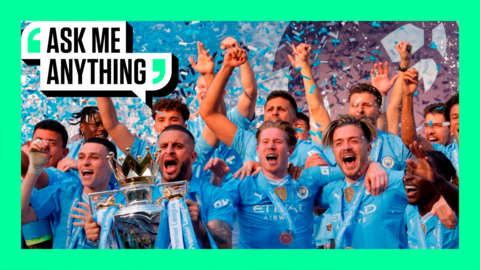 Man City lift the 2023-24 Premier League trophy