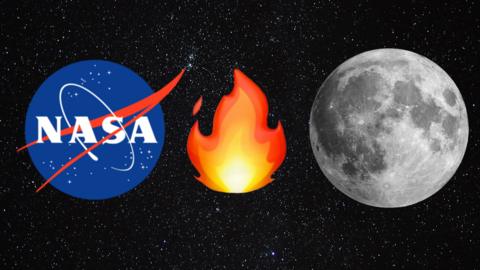 Nasa log, fire emoji and the Moon.